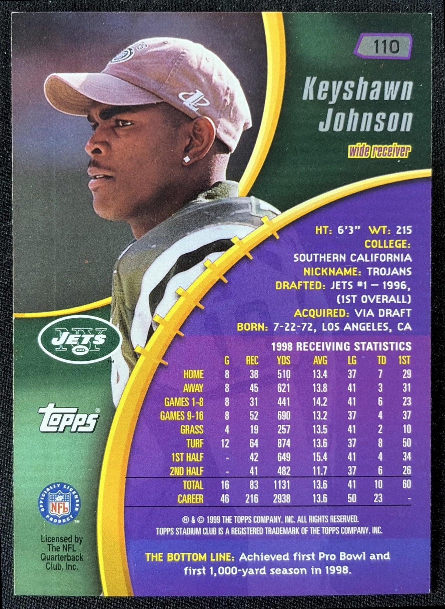 Keyshawn Johnson 1999 Topps Stadium Club Jets