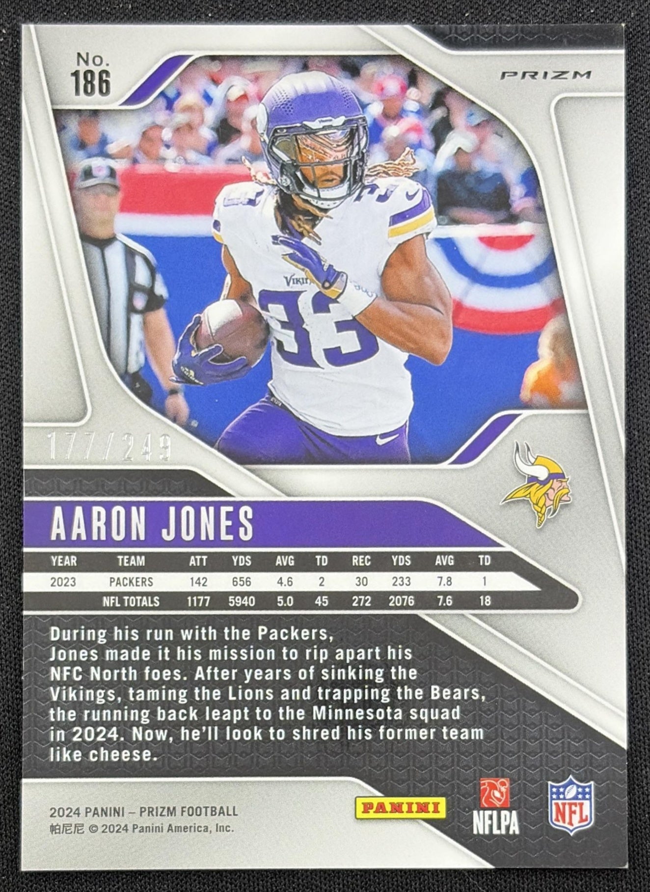 Aaron Jones 2024 Panini Prizm Orange /249 Vikings back