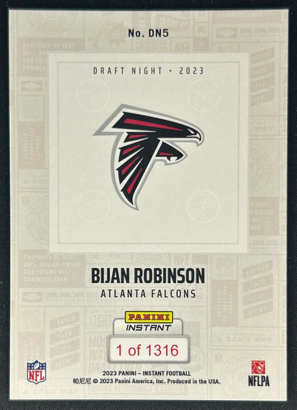 Bijan Robinson 2023 Panini Instant NFL Draft Night Falcons Sports Trading Cards