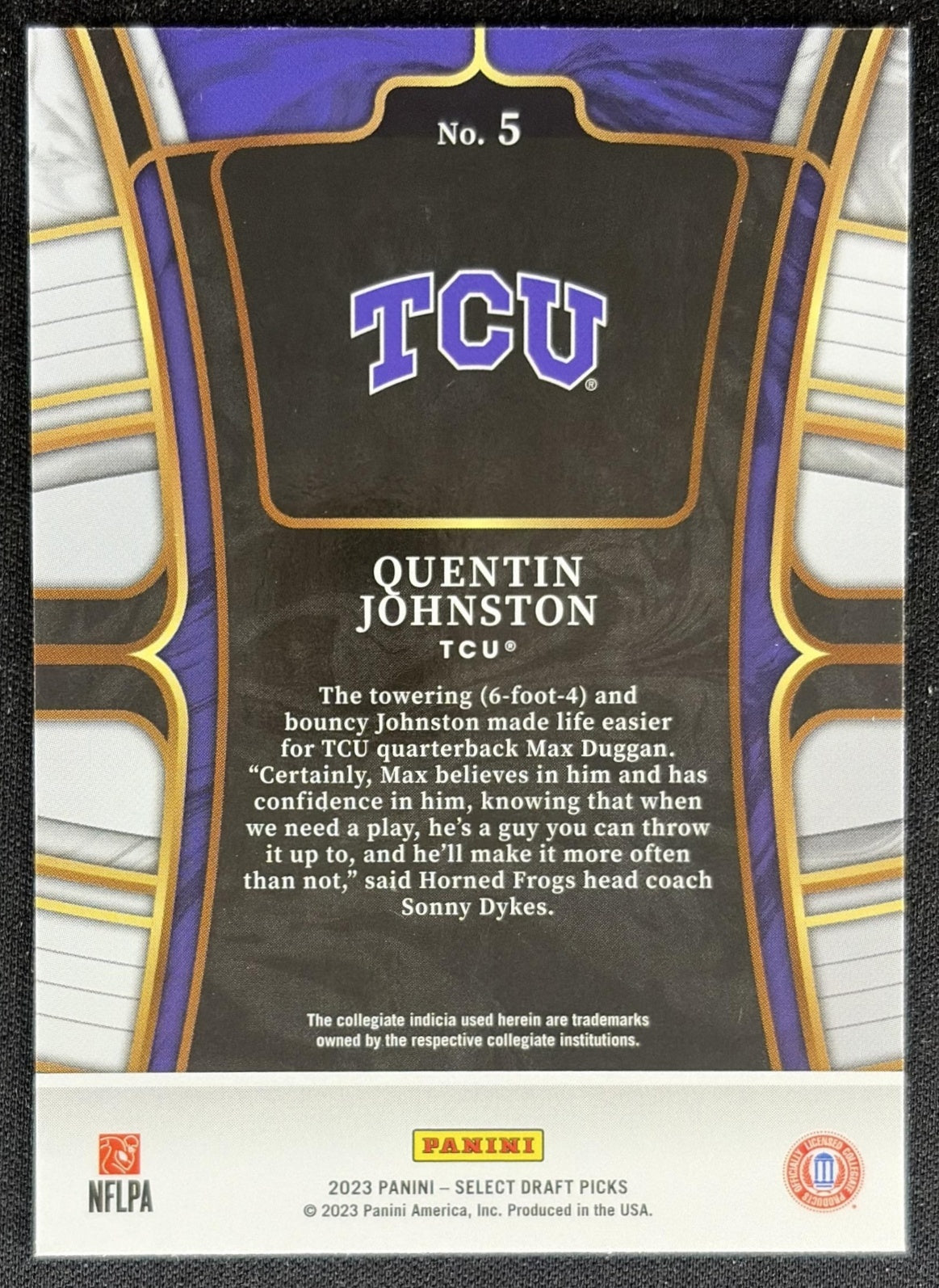 Quentin Johnston 2023 Panini Select Draft Picks Blue Retail Horned Frogs Sports Trading Card