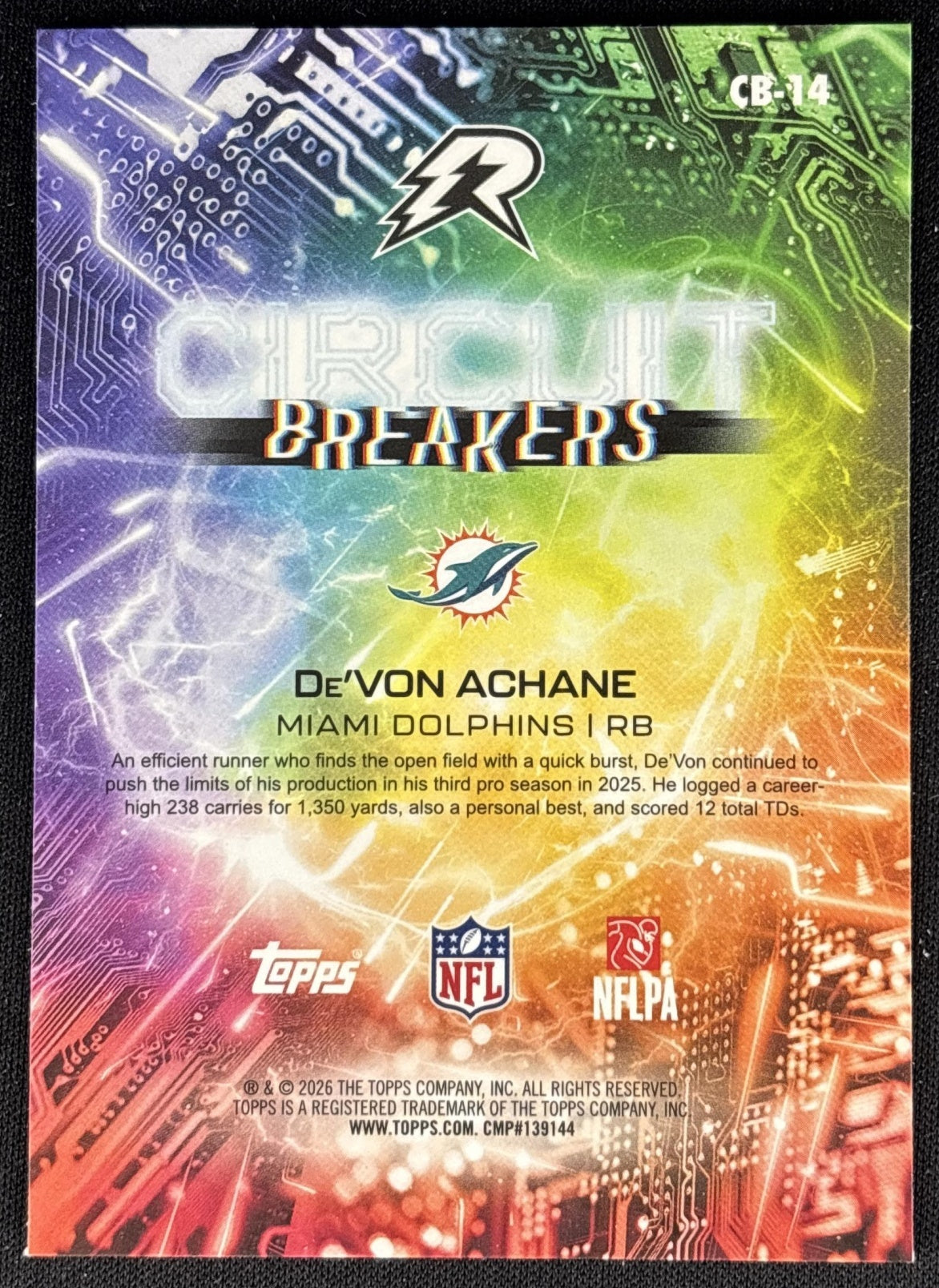 De'Von Achane 2025 Topps Resurgence Circuit Breakers Dolphins