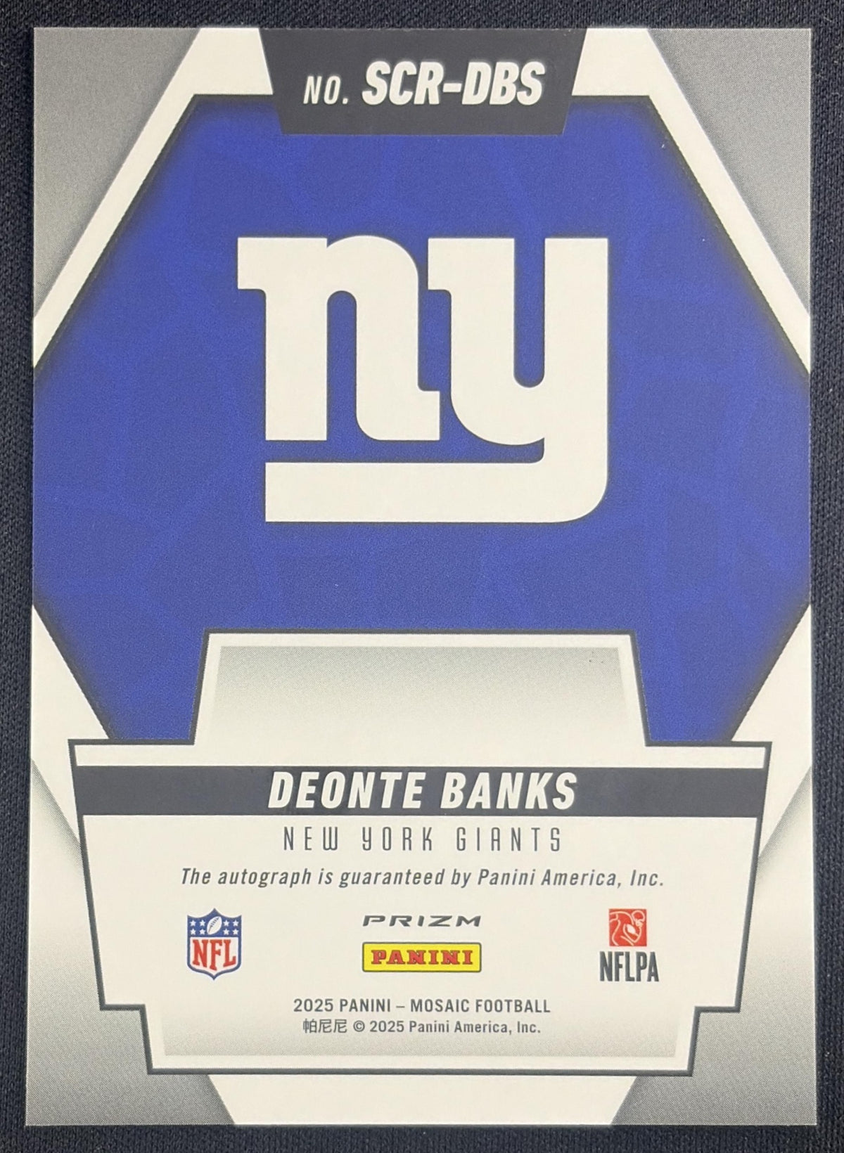 Deonte Banks 2025 Panini Mosaic Scripts Giants