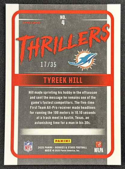 Tyreek Hill 2025 Panini Rookies & Stars Thrillers Purple /35 Dolphins
