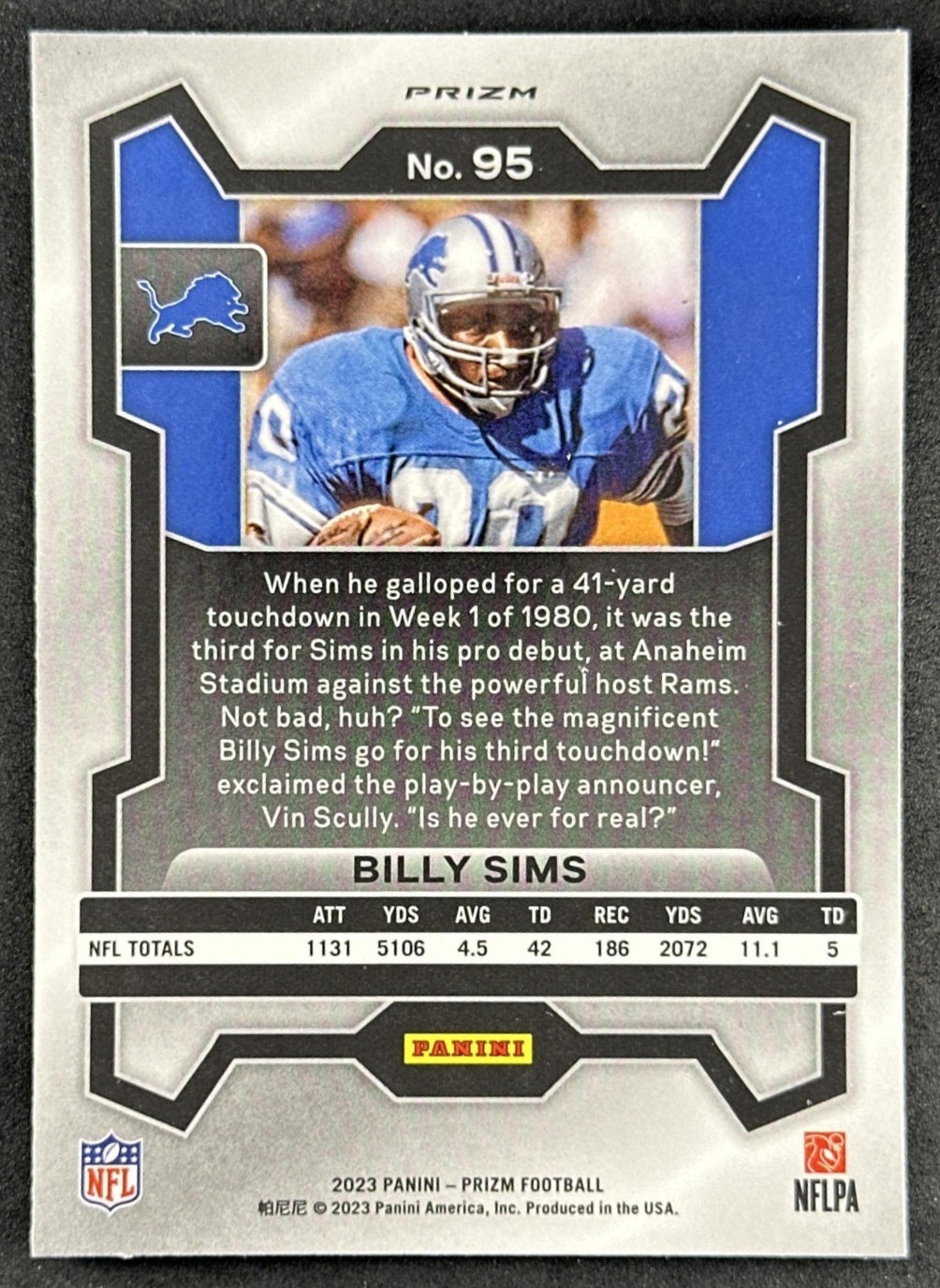 Billy Sims 2023 Panini Prizm Green Wave Lions Sports Trading Cards
