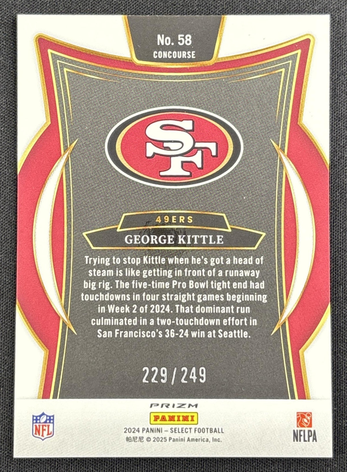 George Kittle 2024 Panini Select Concourse Red Prizm Shock /249 49ers