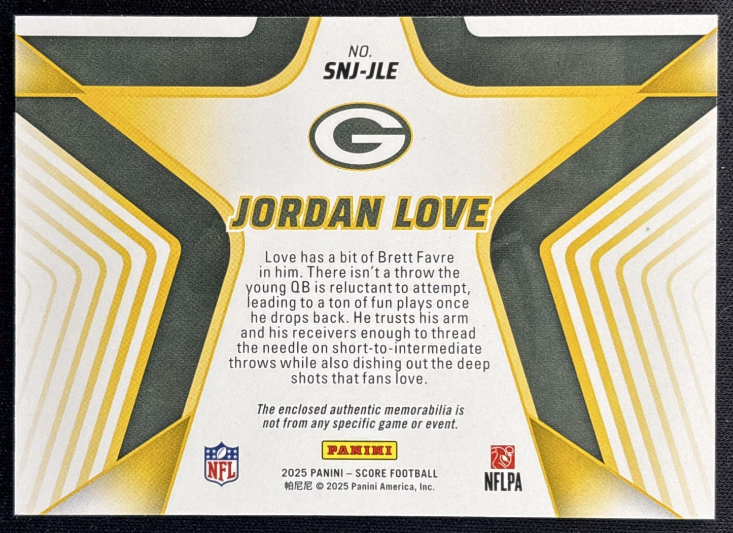 Jordan Love 2025 Panini Score Stars of the NFL Jersey Packers Back