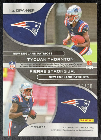 Tyquan Thornton Pierre Strong Jr. 2022 Spectra Dual Patch Auto Neon Green /30 Patriots back