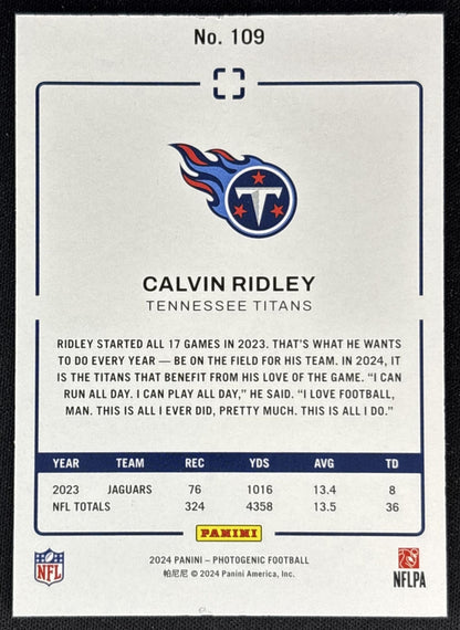 Calvin Ridley 2024 Panini Photogenic Purple /75 Titans back