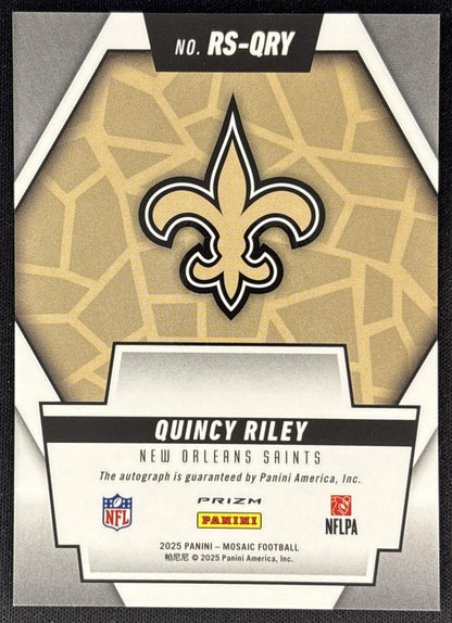 Quincy Riley 2025 Panini Mosaic Rookie Scripts No Huddle Blue Prizm Saints Back