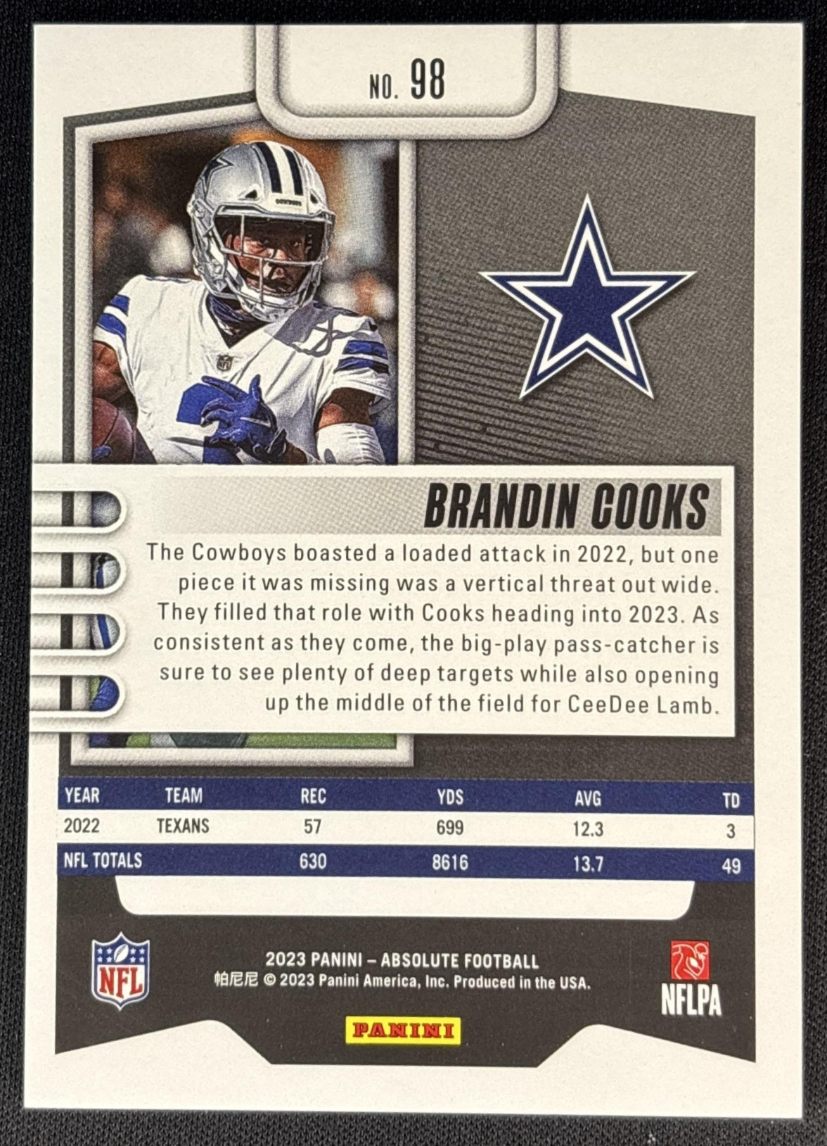 Brandin Cooks 2023 Panini Absolute Spectrum Orange /75 Cowboys