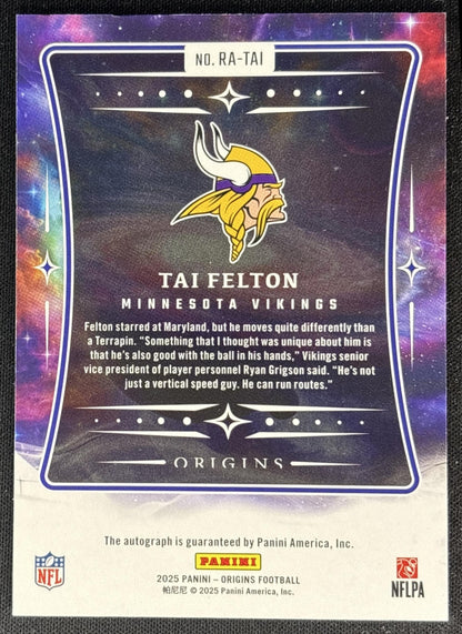 Tai Felton 2025 Panini Origins Rookie Auto Vikings