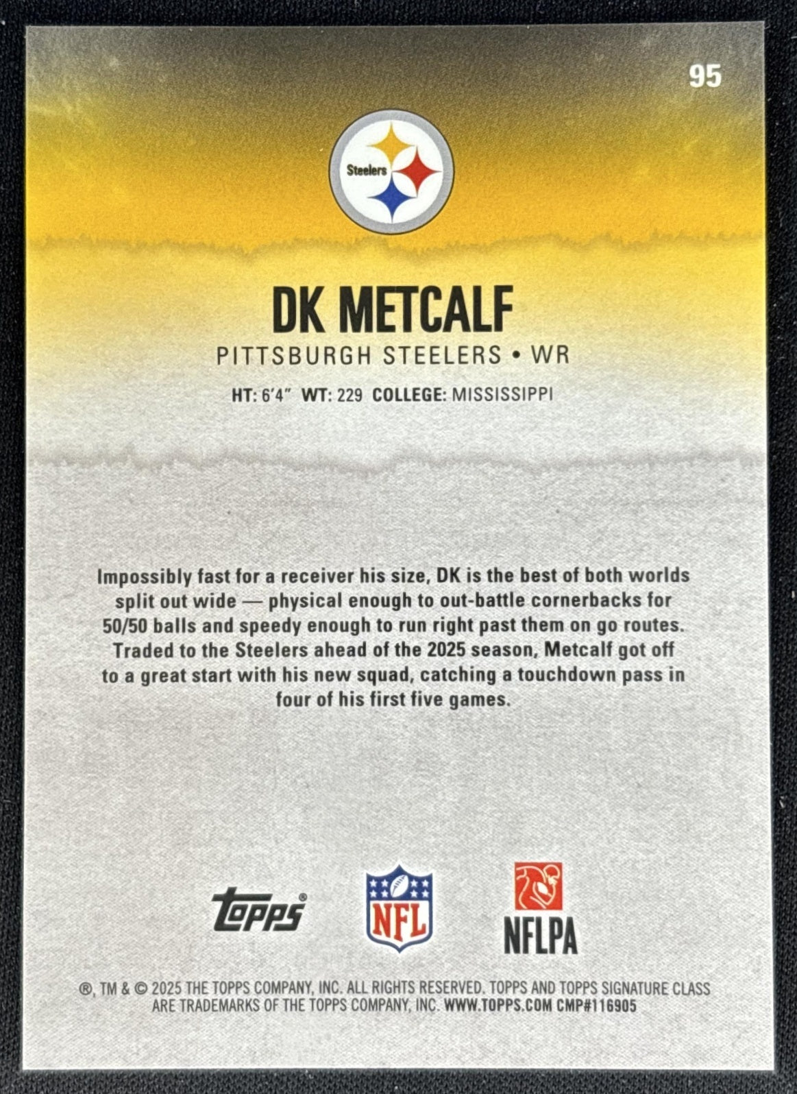 DK Metcalf 2025 Signature Class Chrome Veteran Magenta Refractor /250 Steelers back