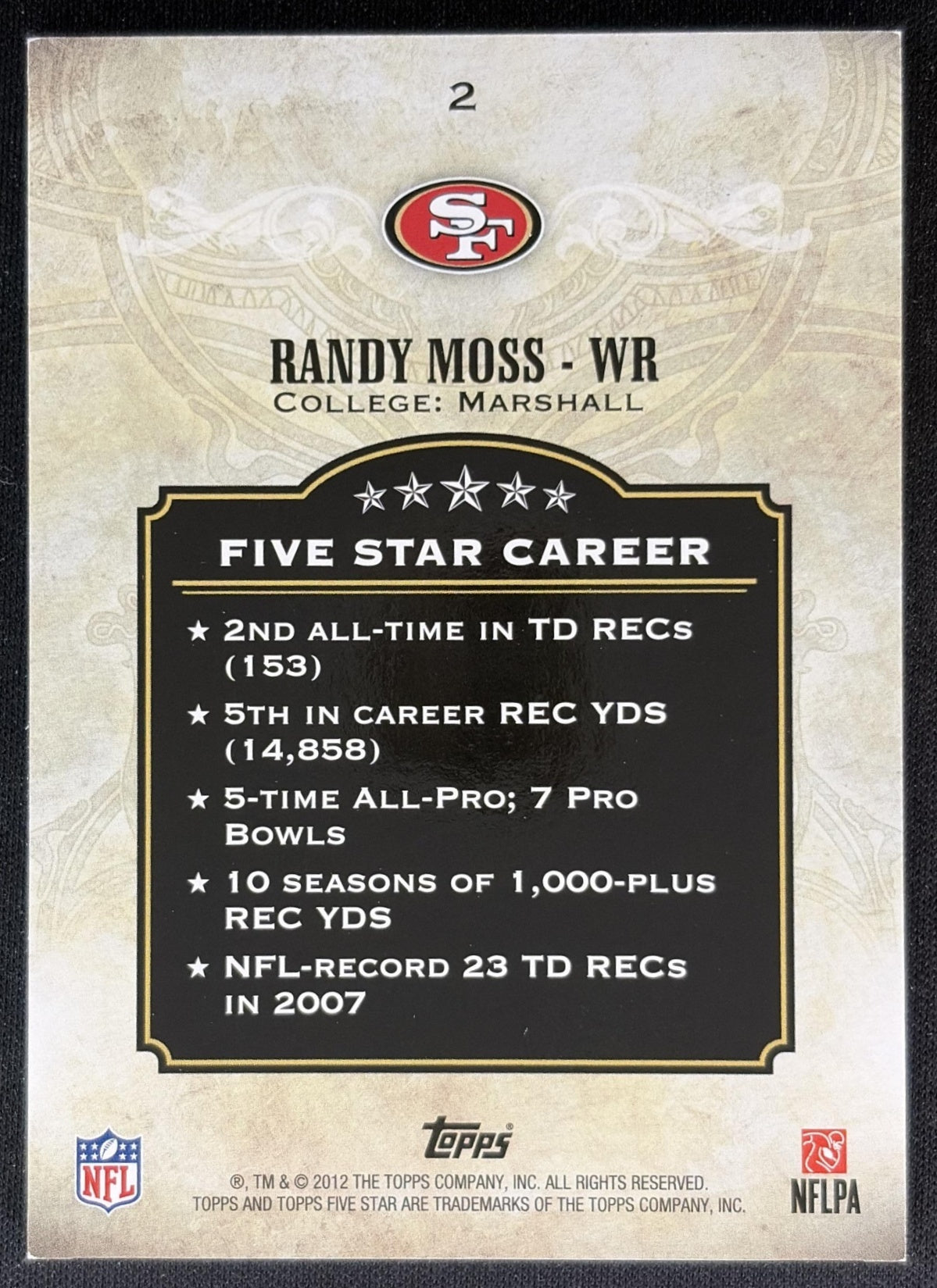 Randy Moss 2012 Topps Five Star /139 49ers Sports Trading Cards