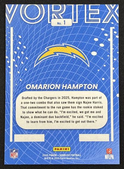 Omarion Hampton 2025 Panini Donruss Vortex Galactic Chargers - back