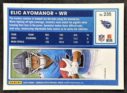 Elic Ayomanor 2025 Panini Donruss Optic Rated Rookie Blue Hyper Prizm Titans back