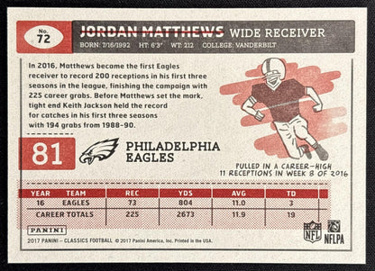 Jordan Matthews 2017 Panini Classics Red Back /299 Eagles back