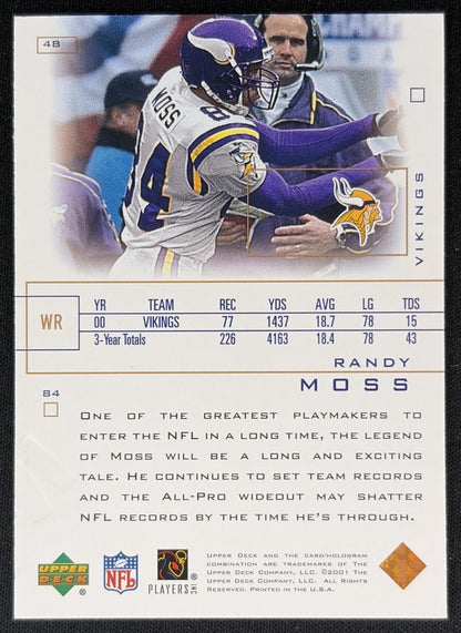 Randy Moss 2001 Upper Deck Pros & Prospects Vikings back