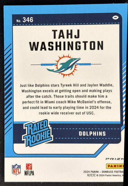 Tahj Washington 2024 Panini Donruss Optic Rated Rookie Preview Red Wave Dolphins