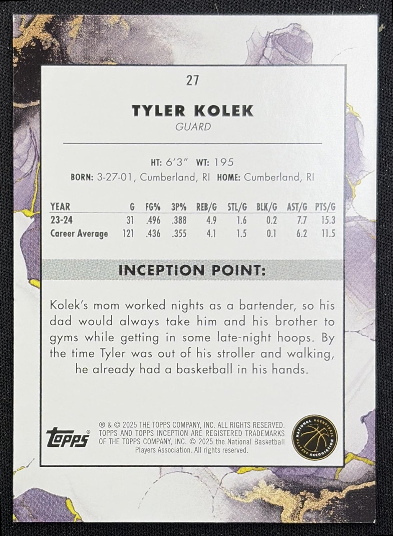 Tyler Kolek 2024 Topps Inception Knicks