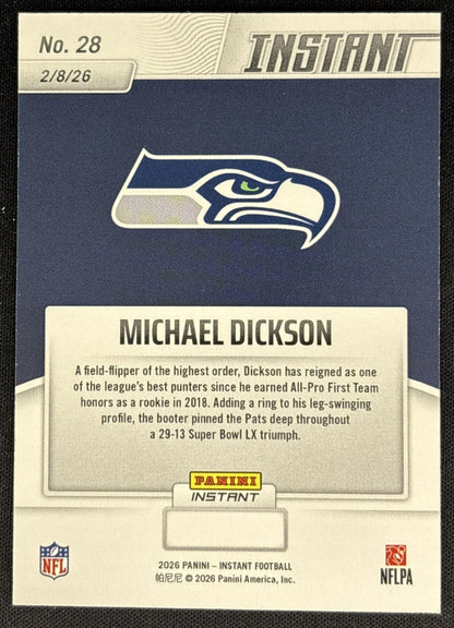 Michael Dickson 2026 Panini Instant Super Bowl LIX Champions Seattle Seahawks
