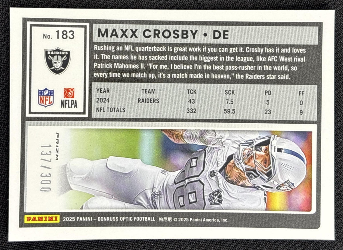 Maxx Crosby 2025 Panini Donruss Optic Wave Prizm /300 Raiders