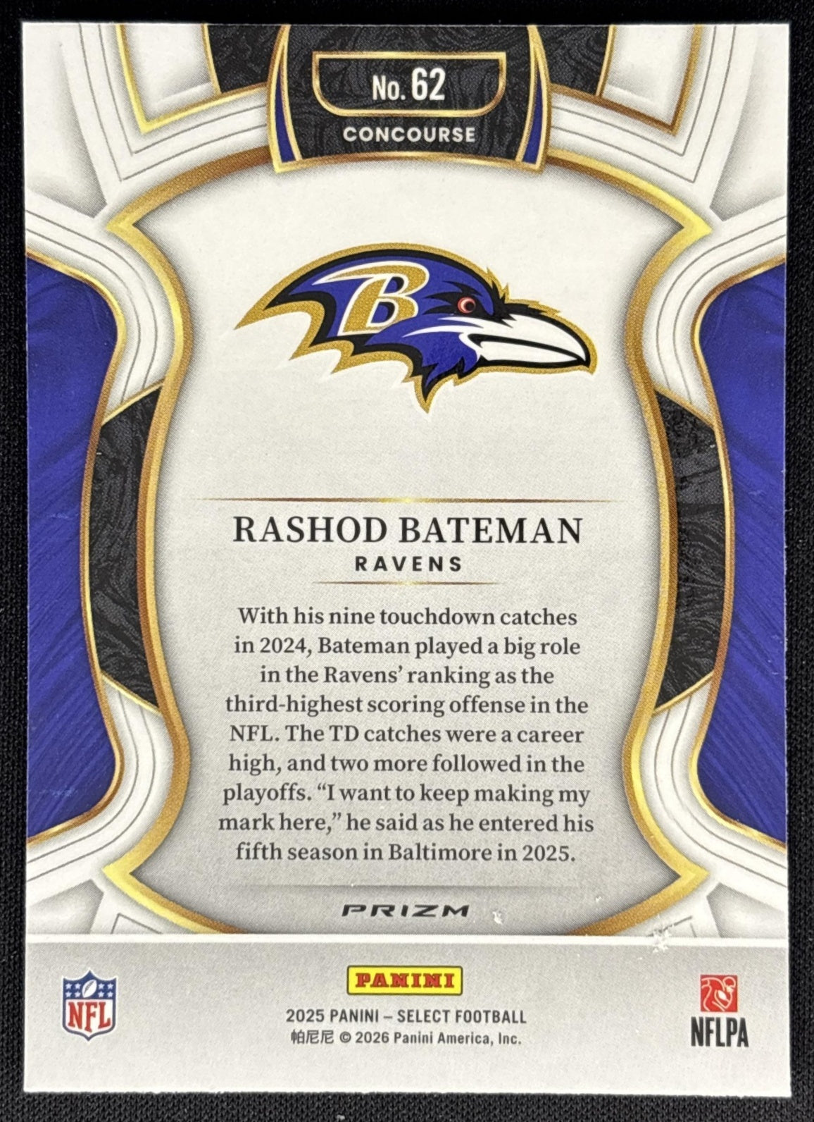 Rashod Bateman 2025 Panini Select Concourse Pink Prizm Shock Ravens back
