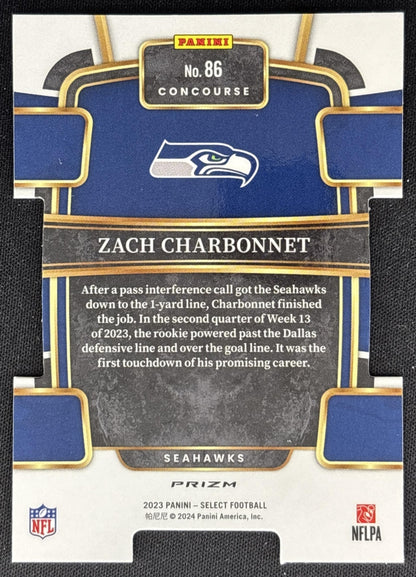Zach Charbonnet 2023 Panini Select Black and Gold Prizms Die Cut Seahawks Sports Trading Cards