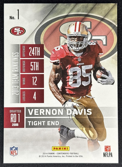 Vernon Davis 2014 Panini Contenders Playoff Ticket /199 49ers back