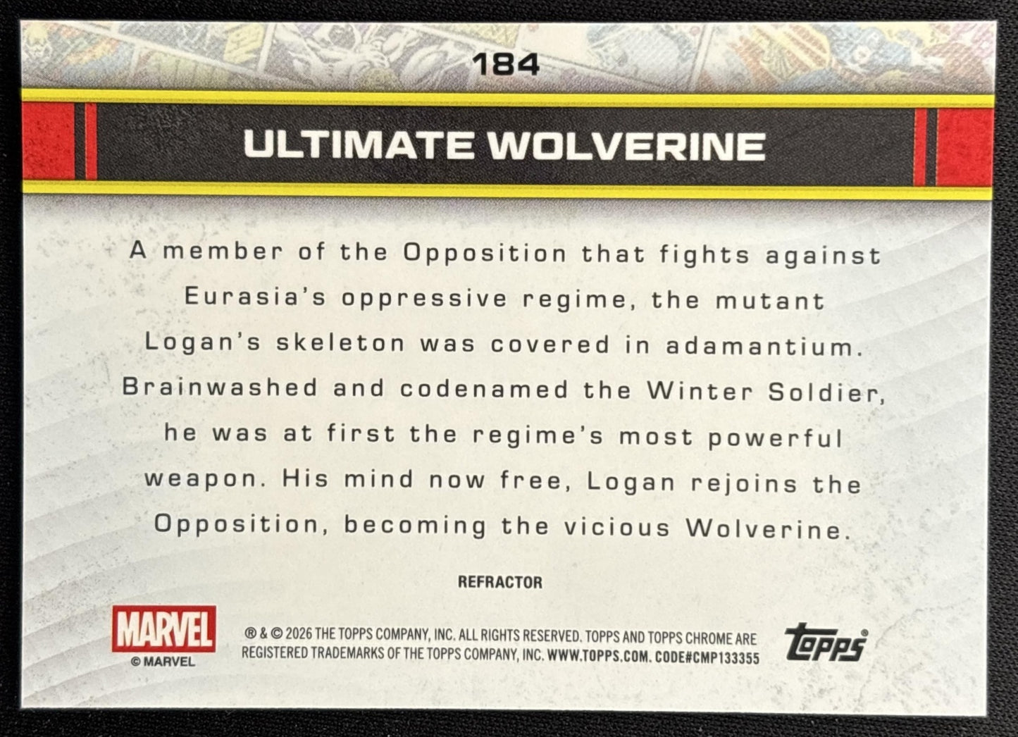 Ultimate Wolverine 2026 Topps Chrome Marvel Comics Refractor back