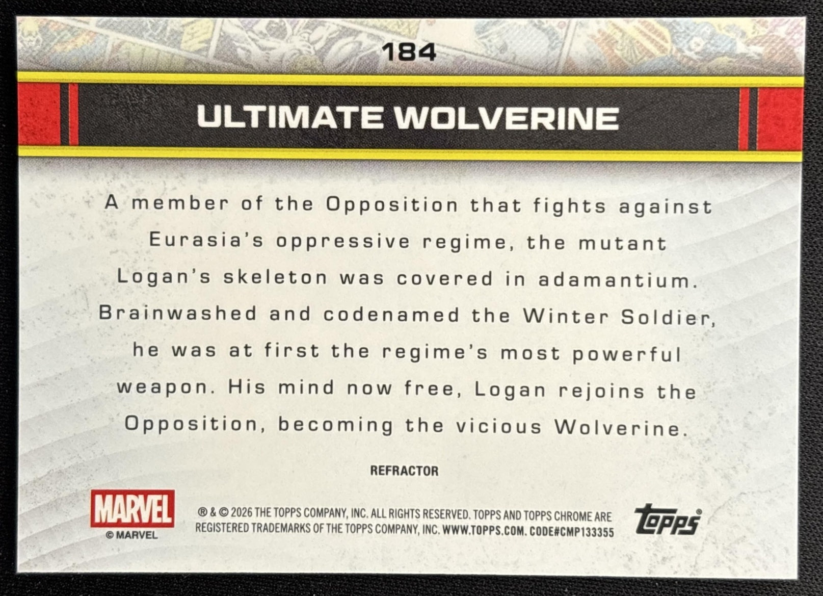Ultimate Wolverine 2026 Topps Chrome Marvel Comics Refractor back