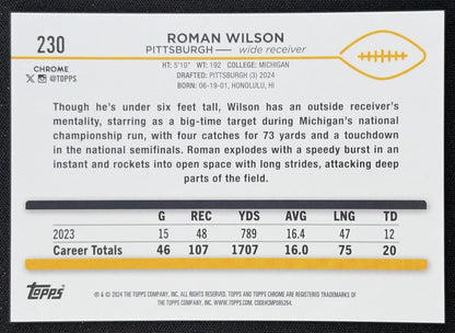Roman Wilson 2024 Topps Chrome Sapphire Edition Orange Refractor /25 Steelers Pittsburgh Steelers