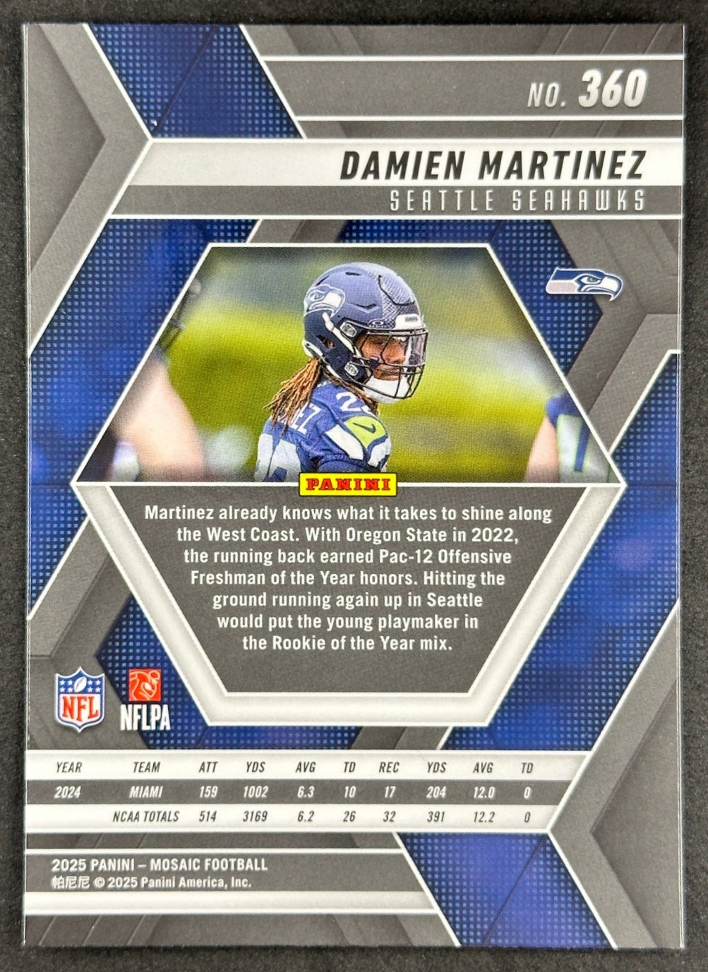 Damien Martinez 2025 Mosaic Rookies Seahawks Sports Trading Card