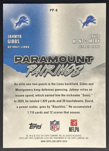 David Montgomery Jahmyr Gibbs 2025 Signature Class Paramount Pairings Lions back