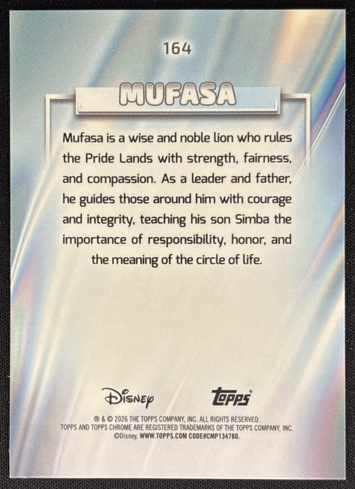 Mufasa 2026 Topps Chrome Disney The Lion King back