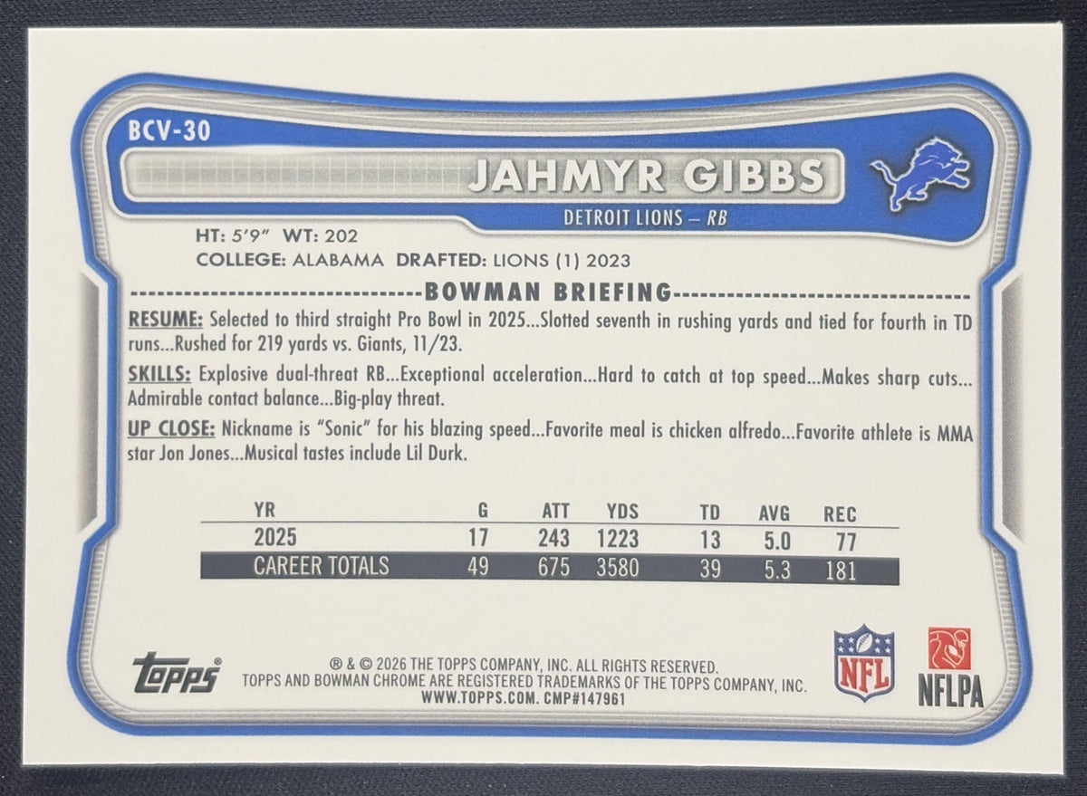 Jahmyr Gibbs 2026 Bowman Chrome NFL Mojo Refractor Lions