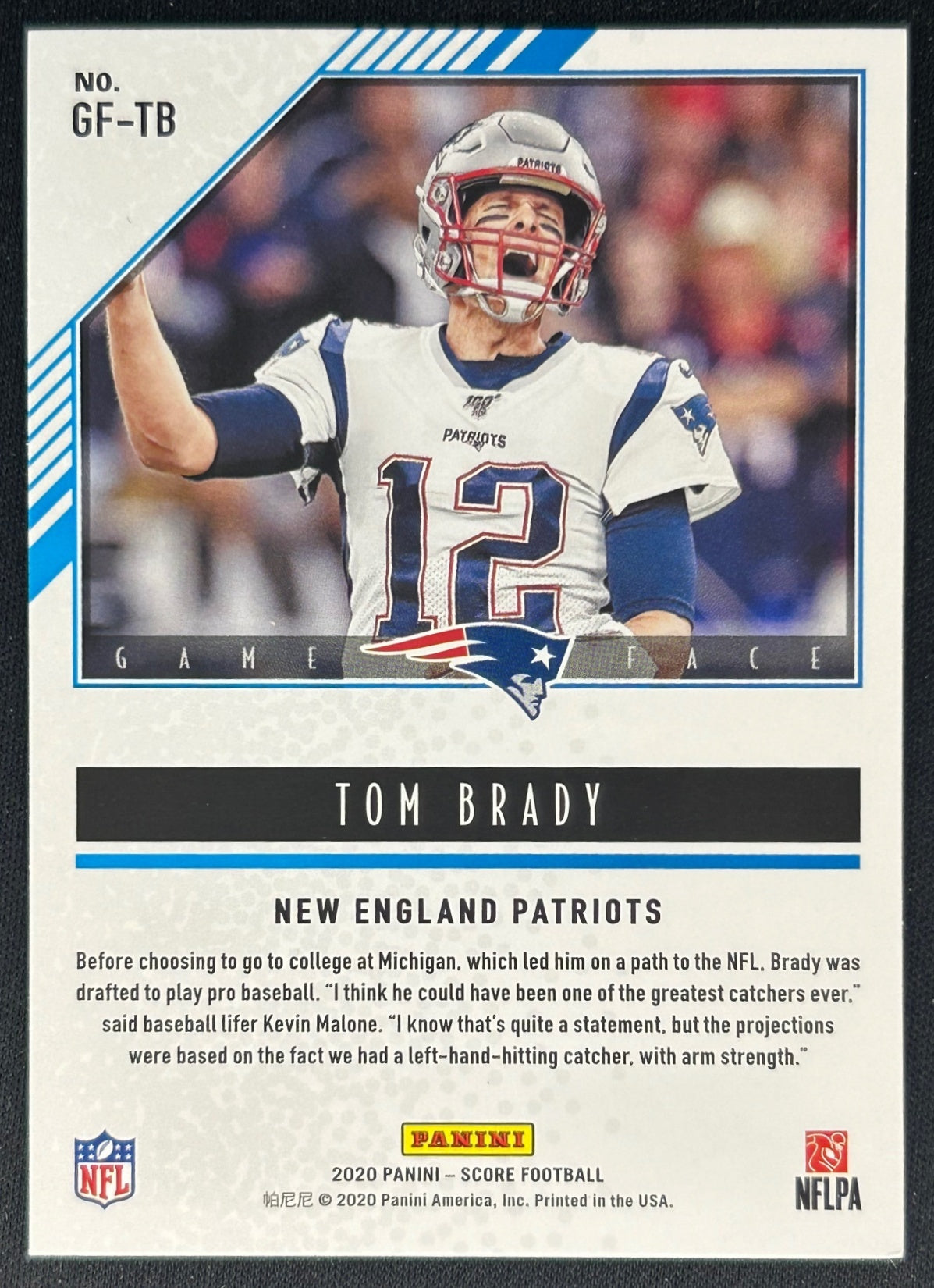 Tom Brady 2020 Panini Score Game Face Patriots Sports Trading Cards
