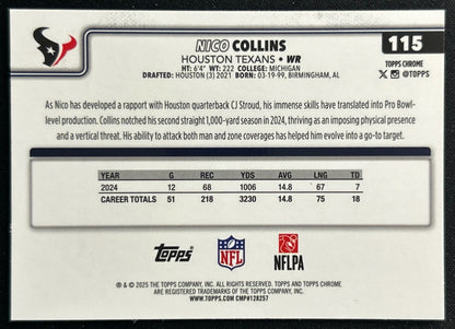 Nico Collins 2025 Topps Chrome Texans Sports Trading Cards