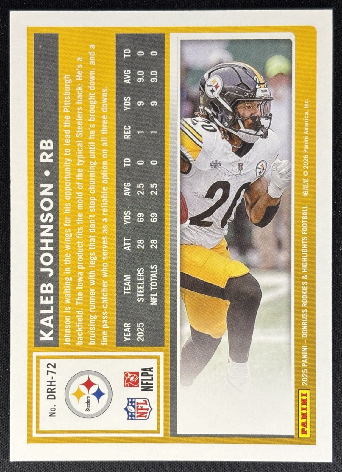Kaleb Johnson 2025 Panini Donruss Rookies & Highlights Steelers Sports Trading Cards