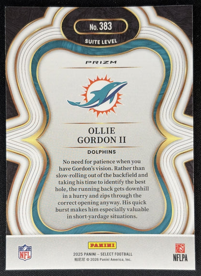 Ollie Gordon II 2025 Panini Select Suite Level Silver Prizm Dolphins Sports Trading Cards