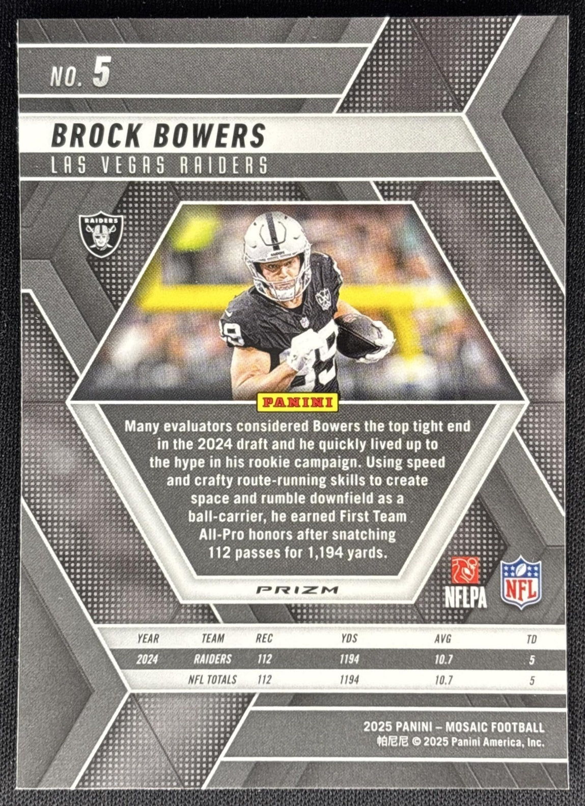 Brock Bowers 2025 Panini Mosaic Green Raiders Sports Trading Cards