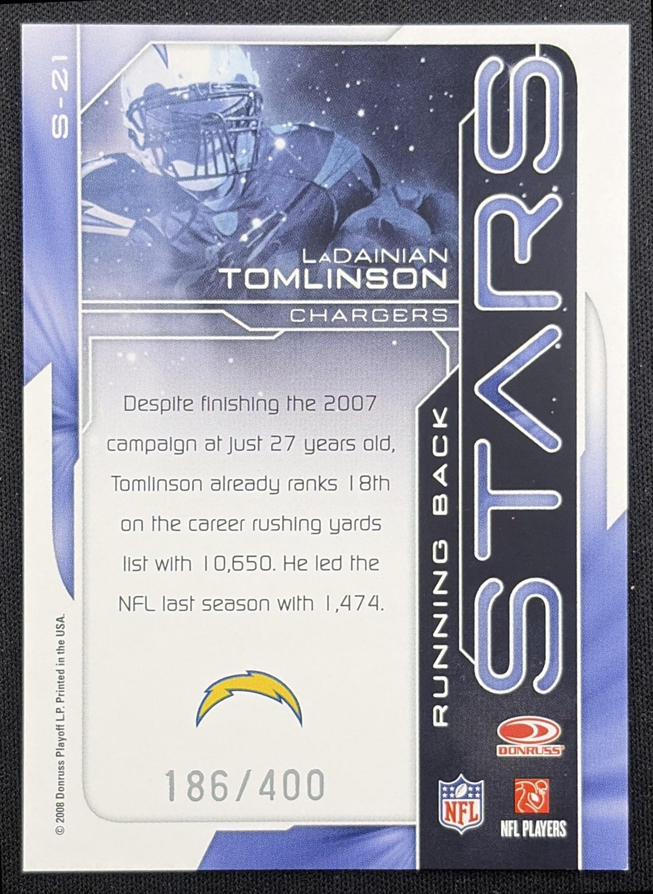 LaDainian Tomlinson 2008 Donruss Elite Stars Gold /400 Chargers San Diego Chargers back