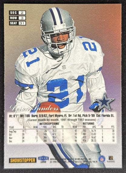 Deion Sanders 1998 Fleer Flair Showcase Row 3 Cowboys Sports Trading Card