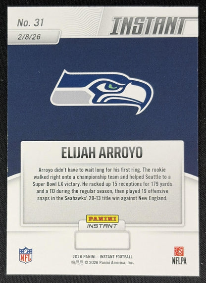 Elijah Arroyo 2026 Panini Instant Super Bowl LIX Champions Seattle Seahawks back