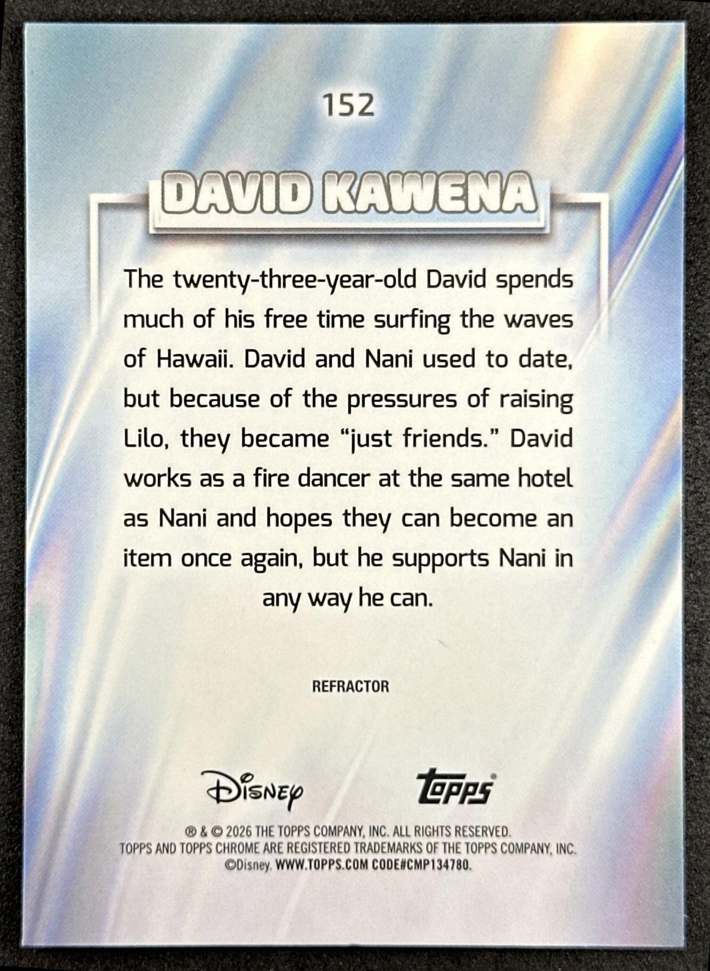 David Kawena 2026 Topps Chrome Disney Refractor Lilo & Stitch Back