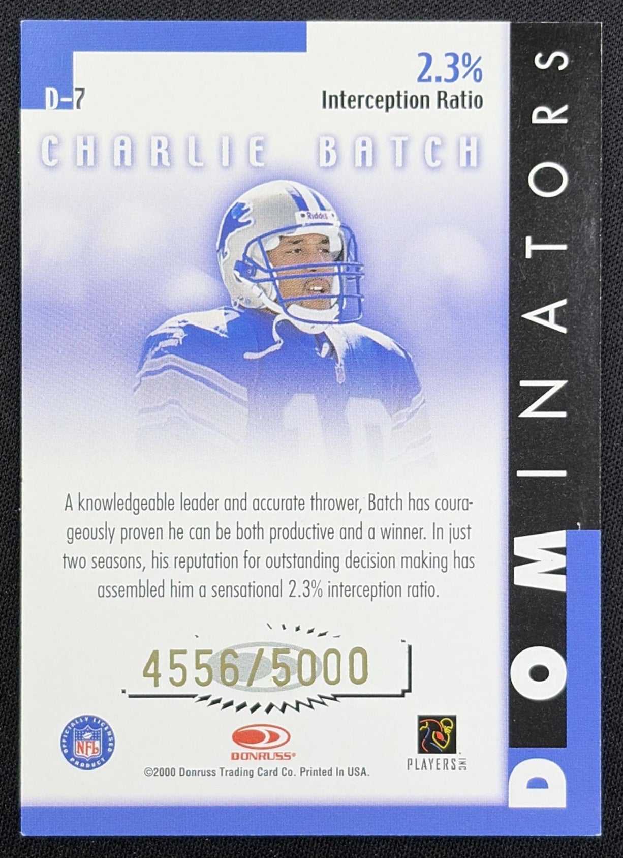 Charlie Batch 2000 Donruss Dominators /5000 Lions
