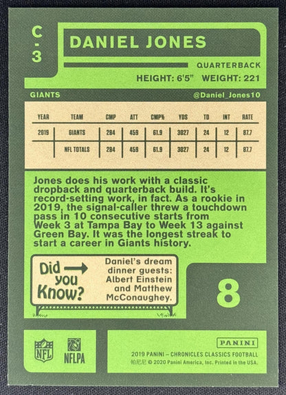 Daniel Jones 2020 Panini Chronicles Giants Back