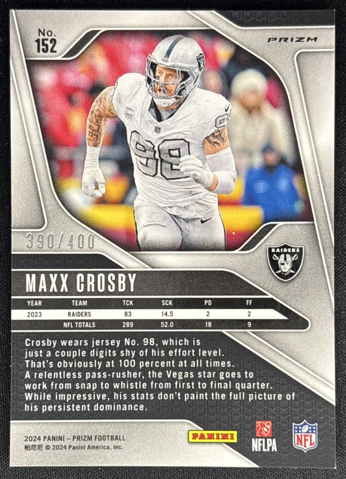 Maxx Crosby 2024 Panini Prizm Pandora /400 Raiders back