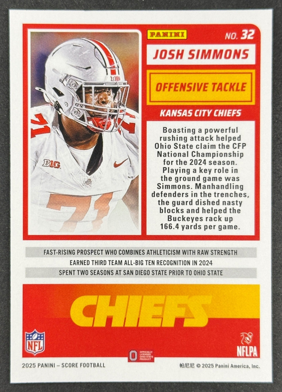 Josh Simmons 2025 Score Rookies Chiefs Football