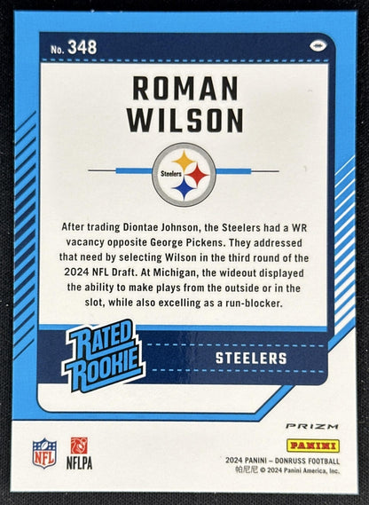 Roman Wilson 2024 Donruss Optic Rated Rookie Preview Red and Green Steelers back