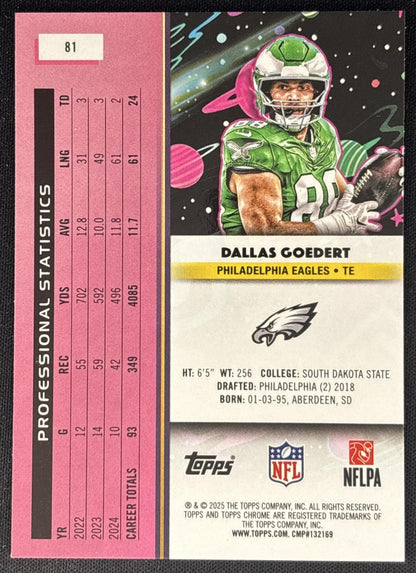 Dallas Goedert 2025 Topps Cosmic Chrome Aqua Equinox Refractor /199 Eagles back